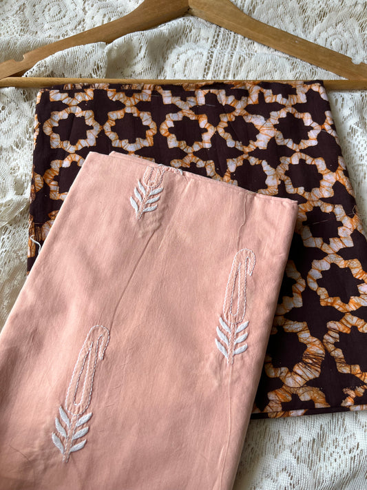 Cotton chikankari Bottom with a baatik kurta fabric