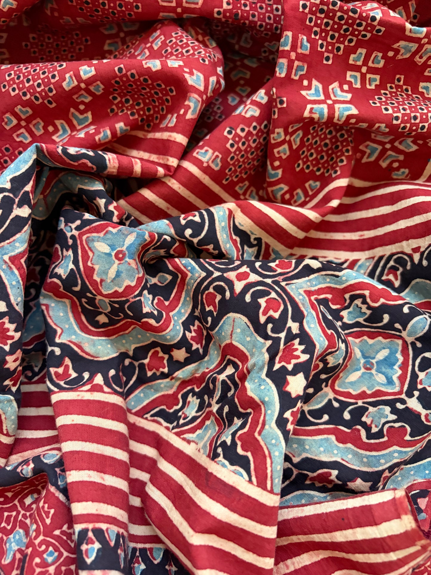 Ajrakh Cotton Mirror work kurta Dupatta