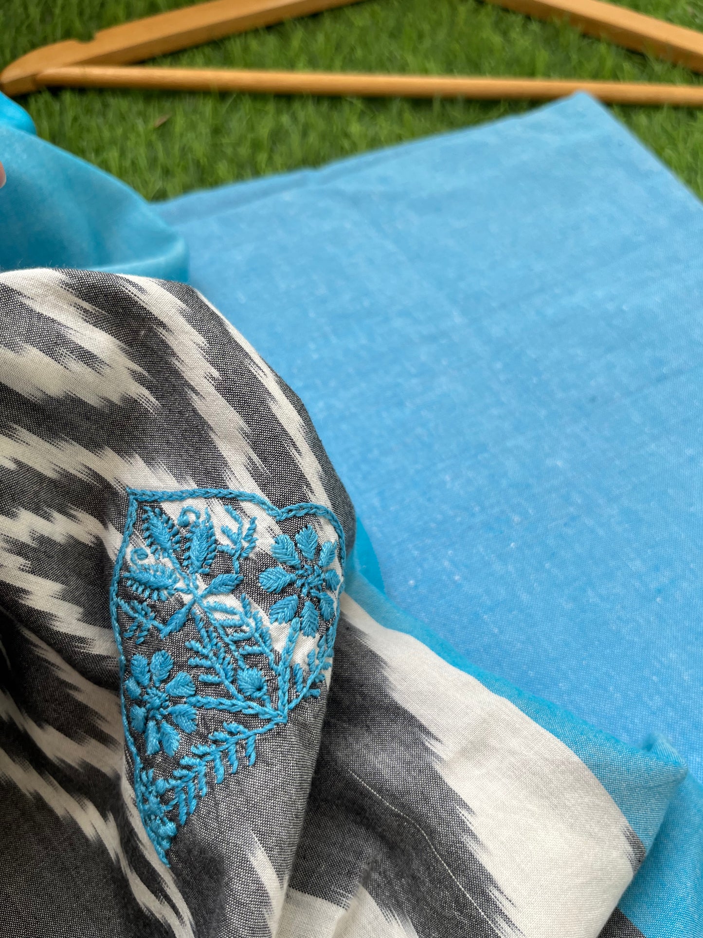 Double ikkat chikankari Dupatta