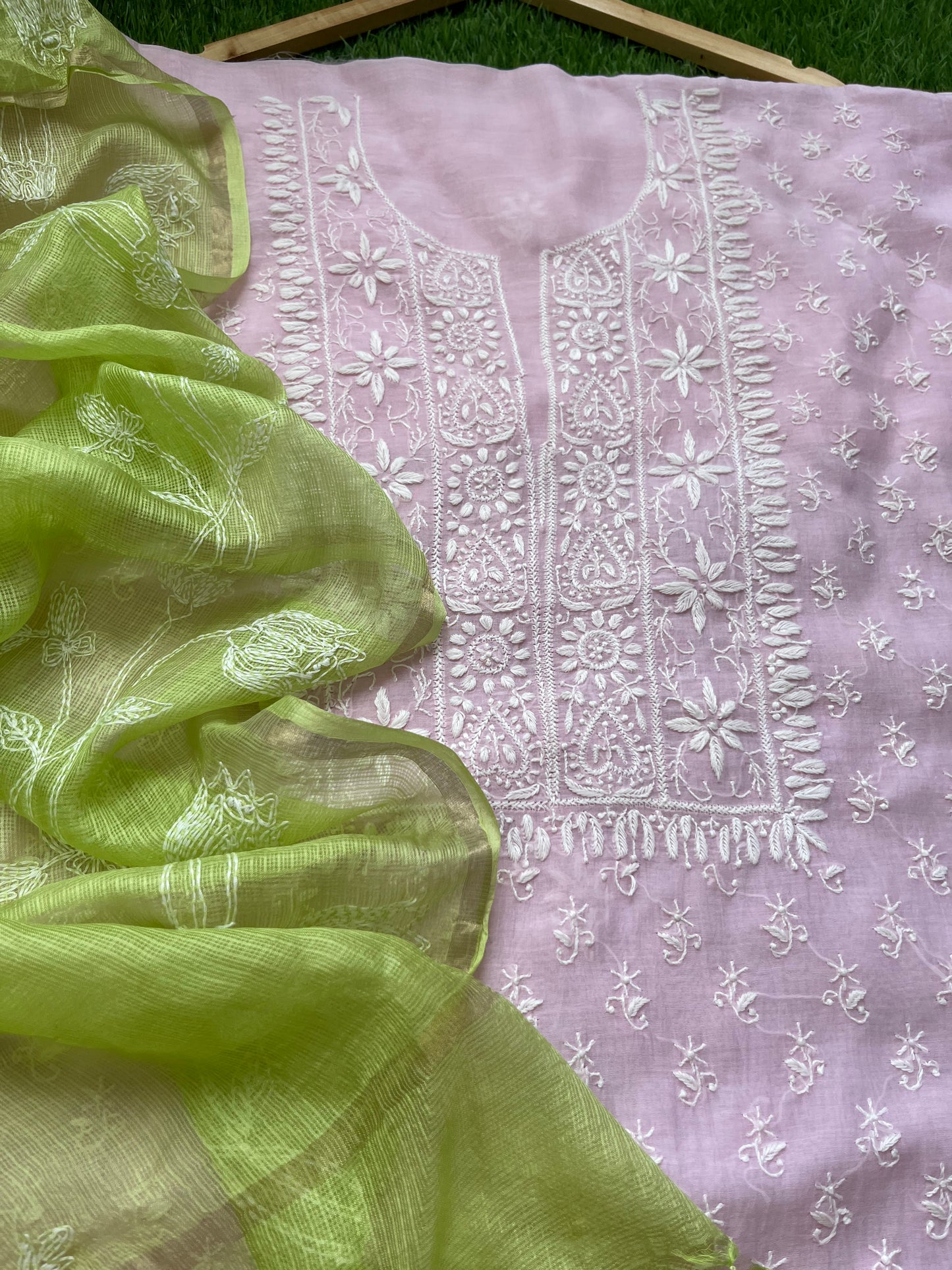 Chanderi Chikankari Kurta kota silk Dupatta