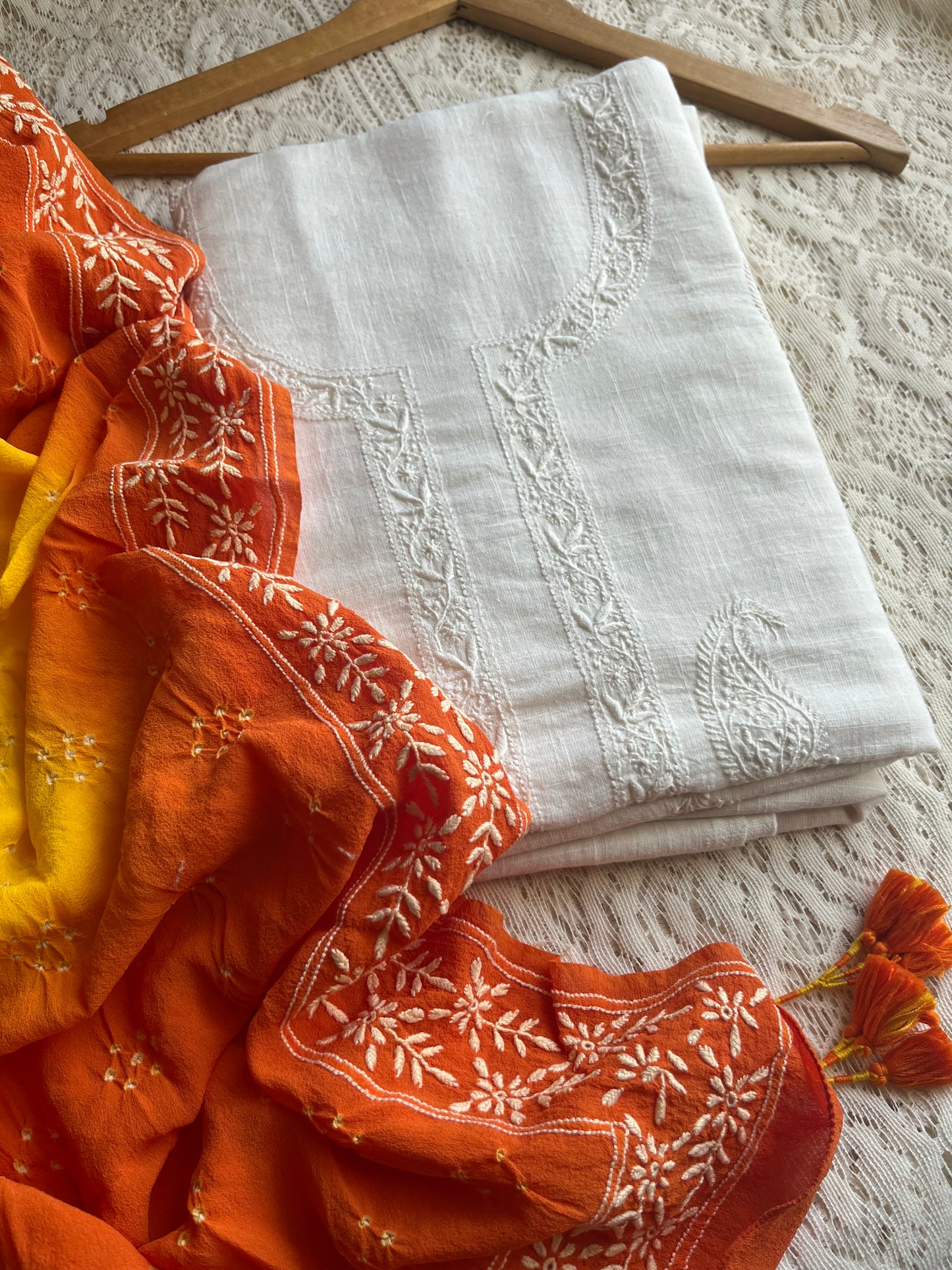 Cotton Chikankari kurta with pure georgette dupatta