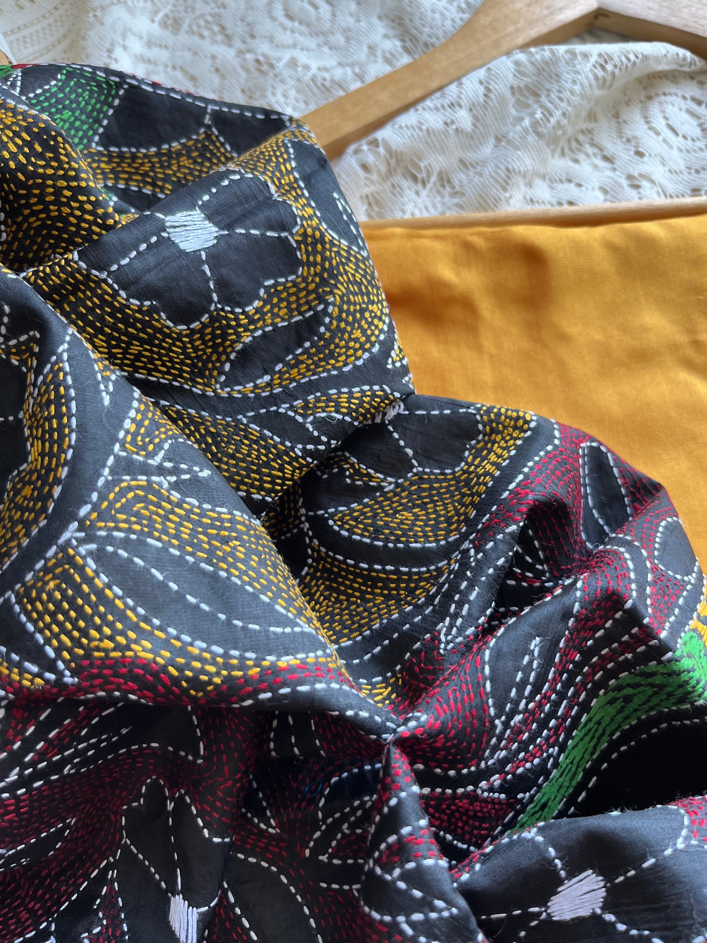 Silk Kantha Dupatta kurta bottom fabric