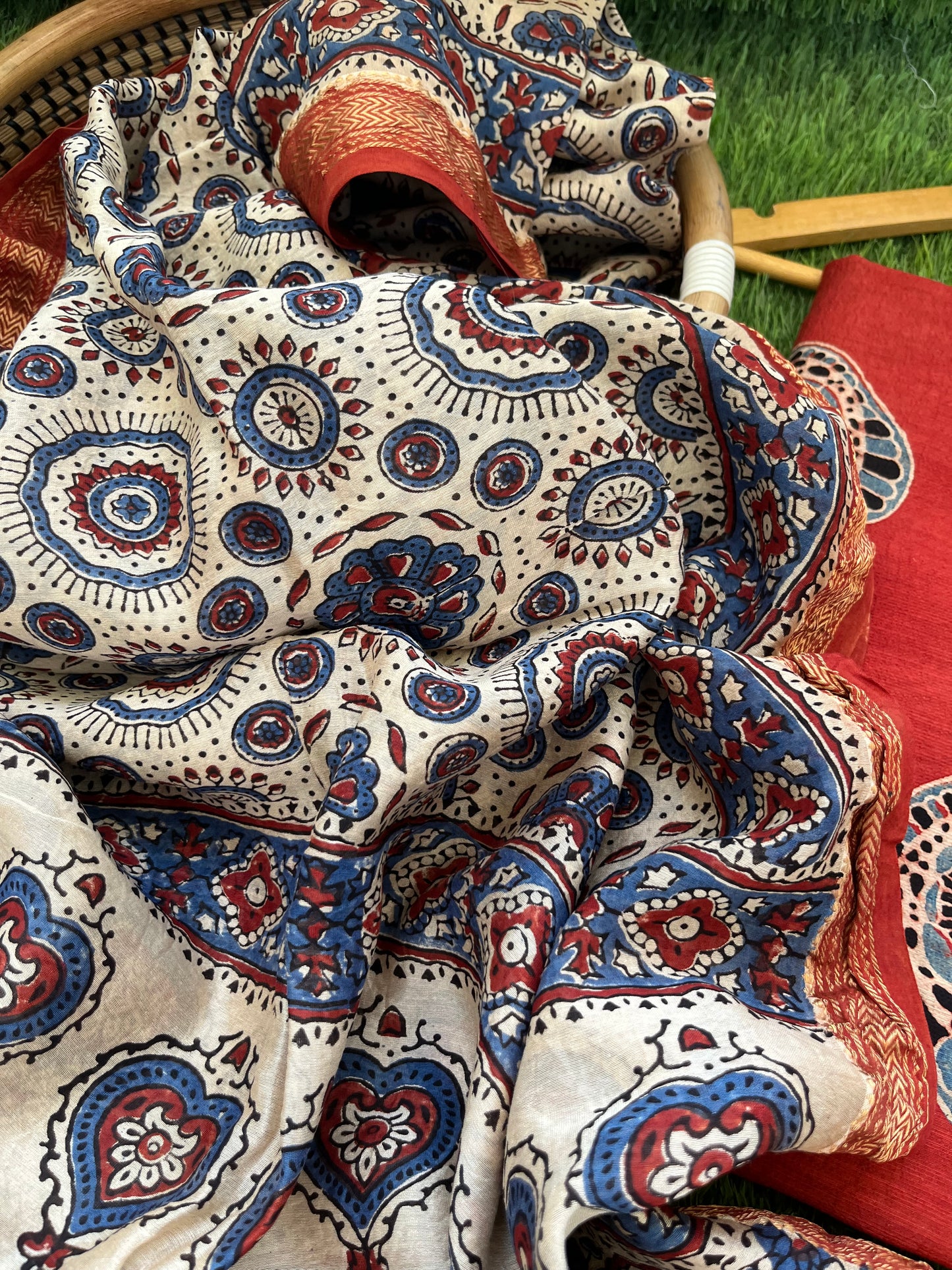 Cotton slub ajrakh kurta chanderi ajrakh dupatta