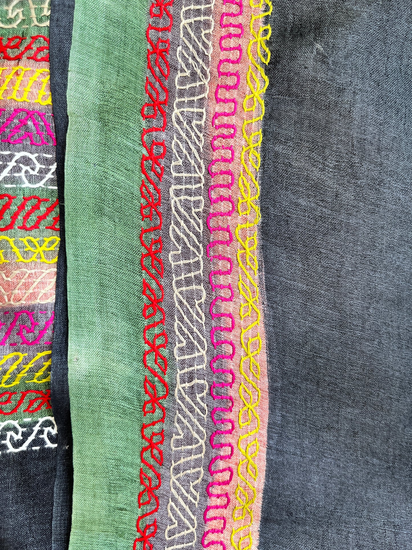 Silk kantha work kurta fabric with Bandhani ajrakh dupatta