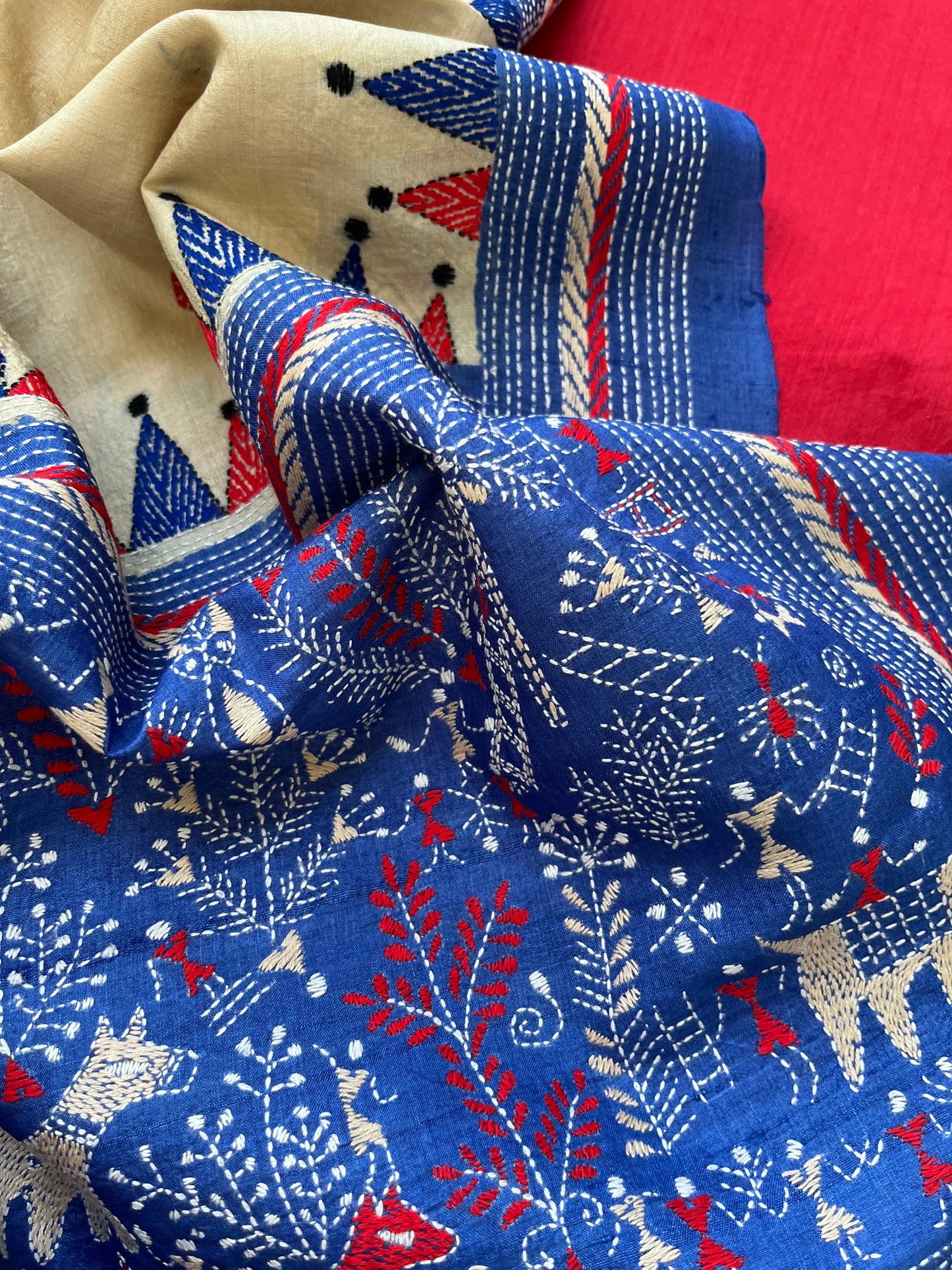 Silk Kantha Dupatta with chanderi silk kurta Bottom fabric