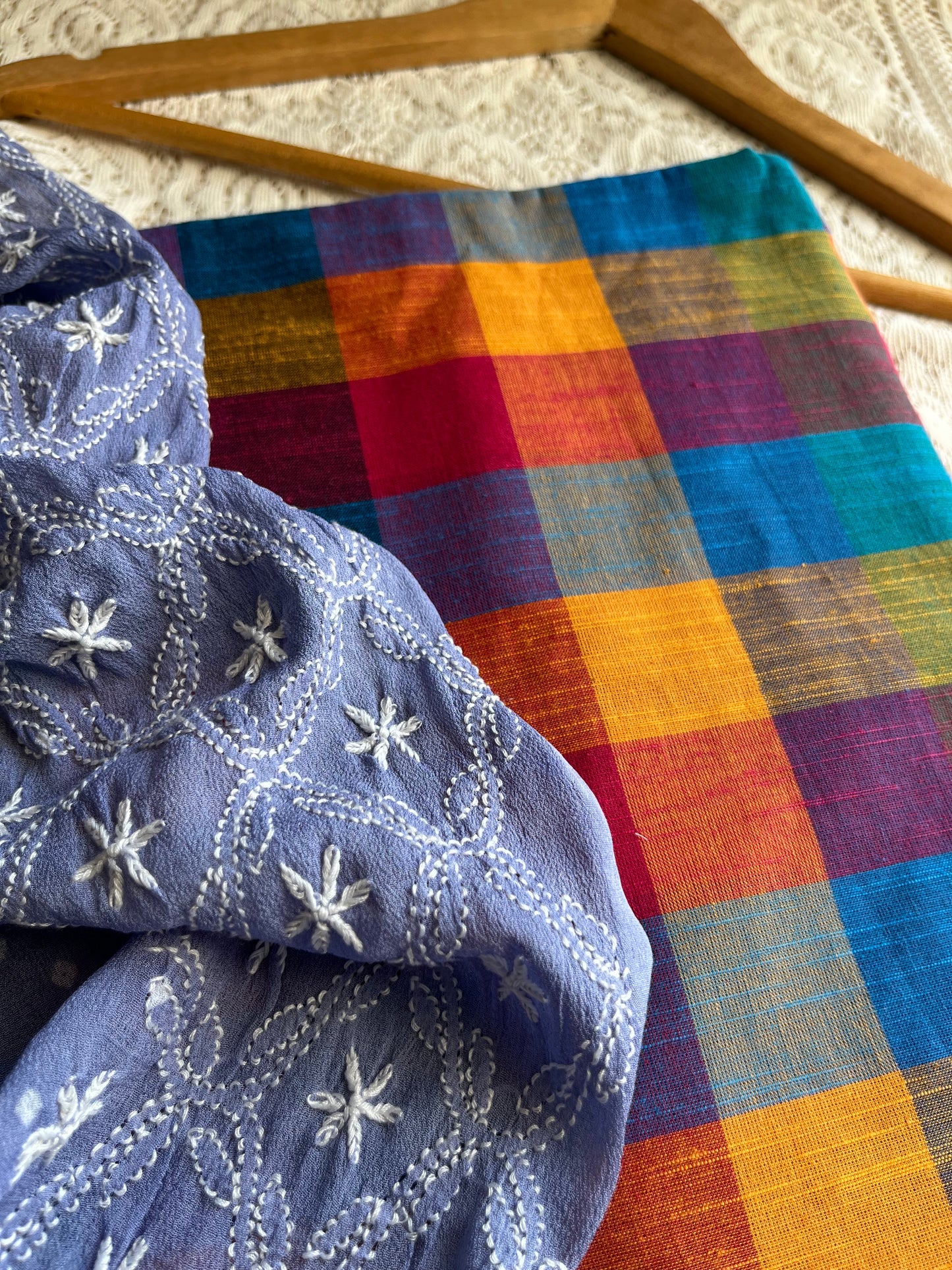 Cotton kurta bottom pure georgette chikankari bandhani dupatta