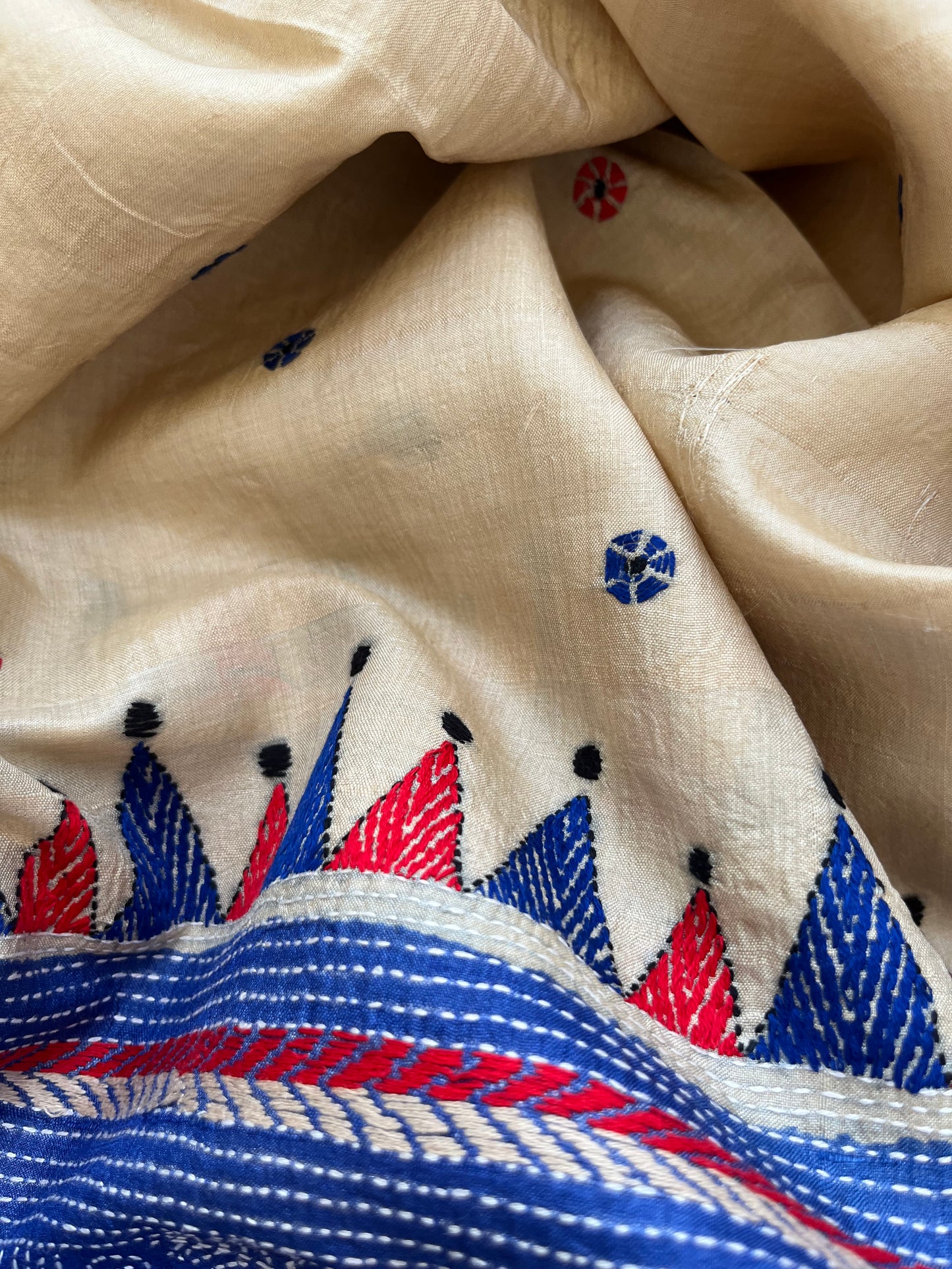 Silk Kantha Dupatta with chanderi silk kurta Bottom fabric