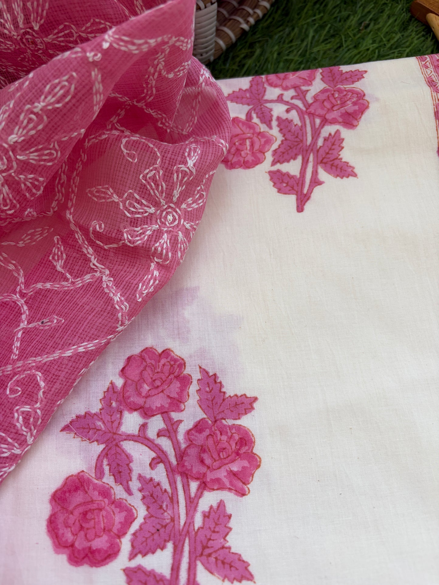 Cotton kurta bottom Kota Doria chikankari dupatta