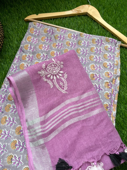 Cotton print kurta bottom fabric linen chikan work dupatta
