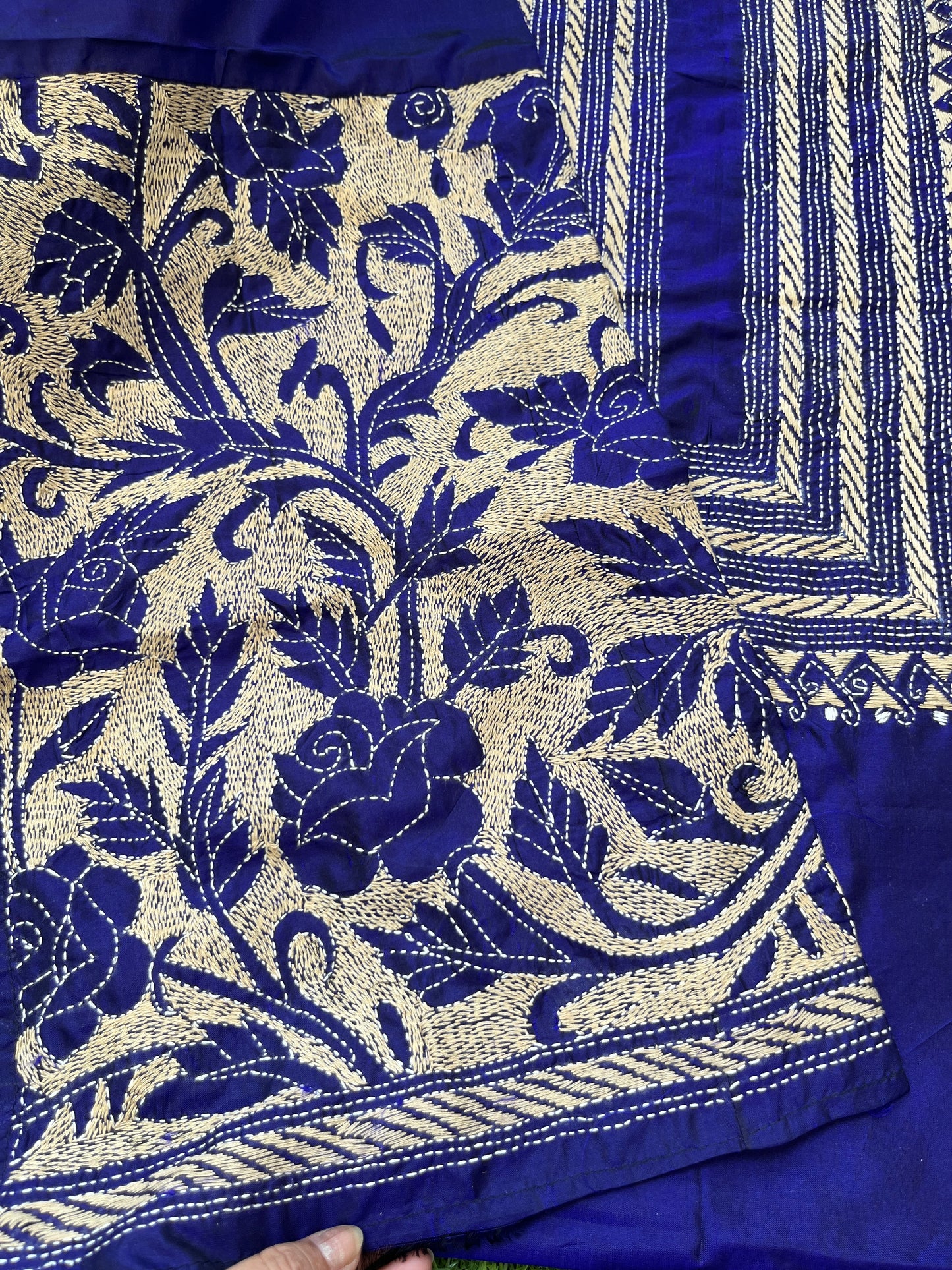 Silk Kantha work kurta fabric