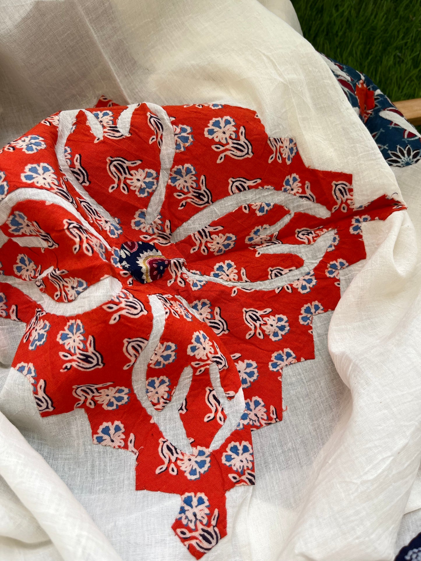 Cotton ajrakh kurta applique work dupatta set