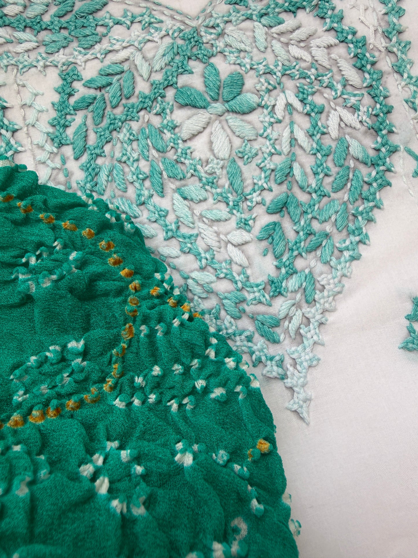 Cotton sindhi work kurta fabric with chinon dupatta