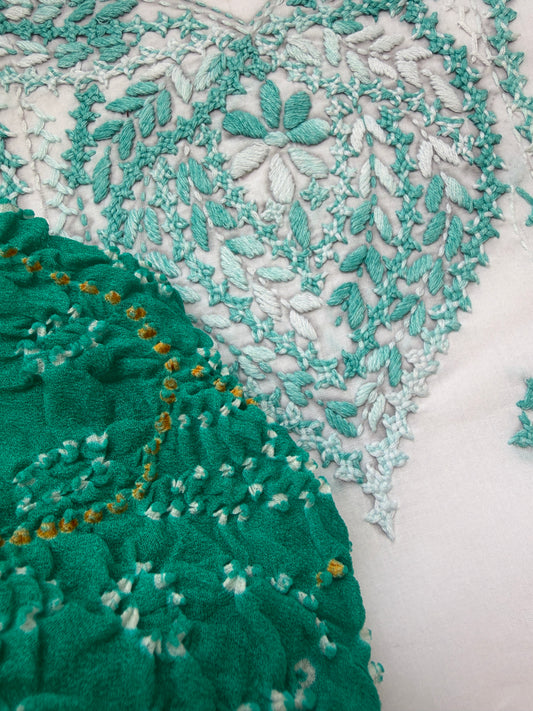 Cotton sindhi work kurta fabric with chinon dupatta