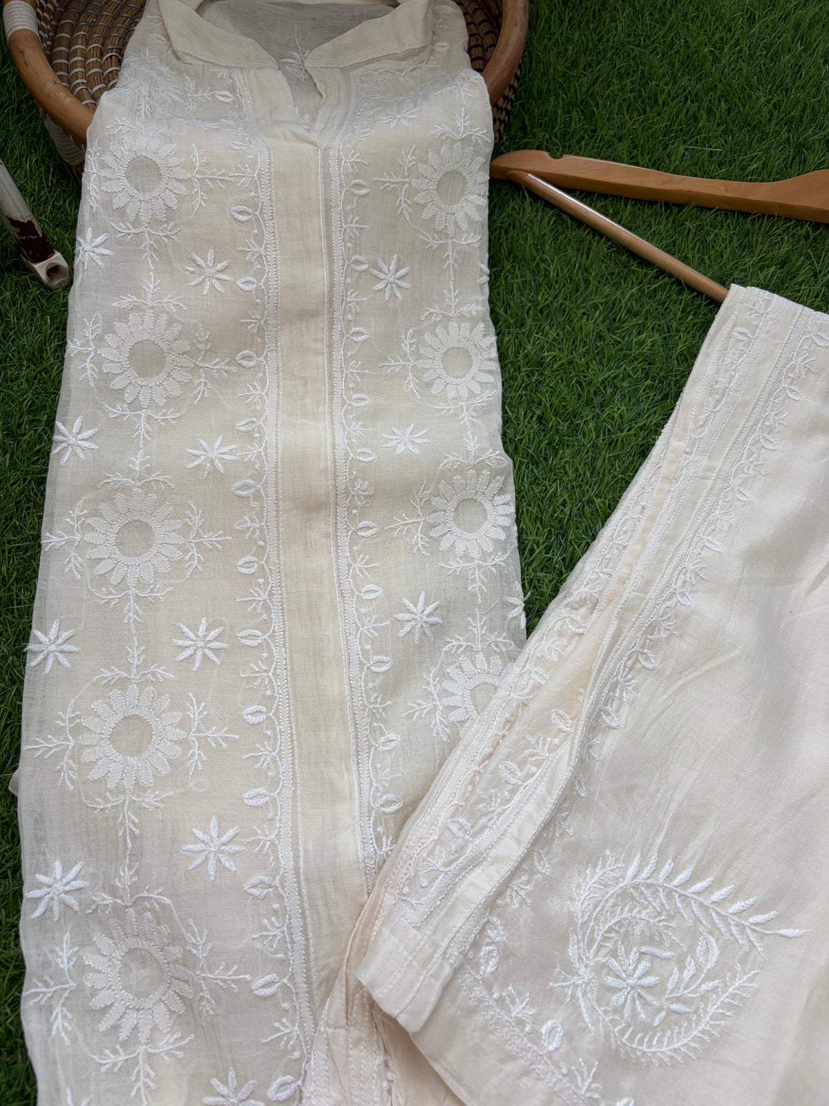 Chanderi chikan shirt and a-bottom-coord set