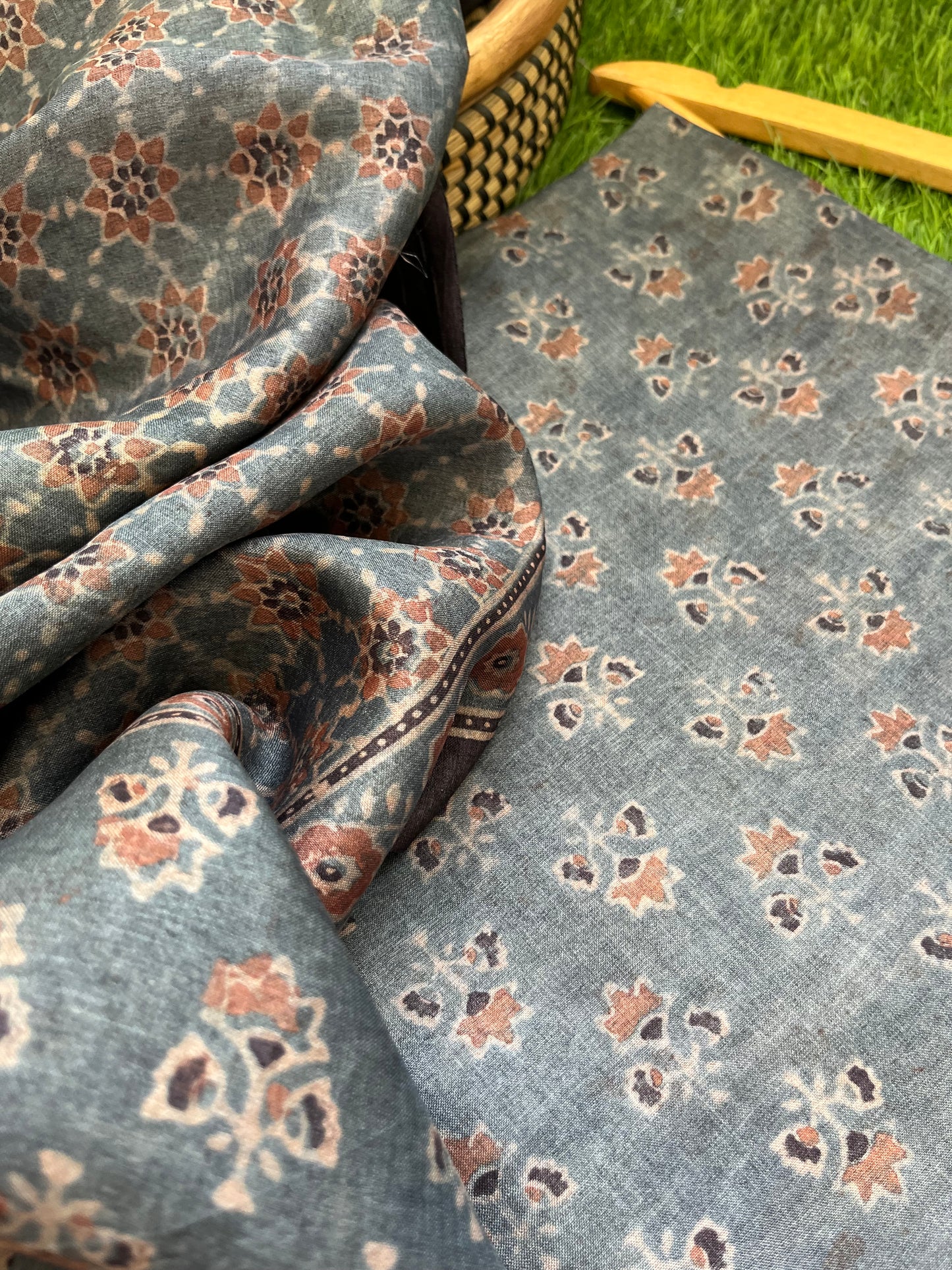 Tussar silk Ajrakh Kurta and dupatta