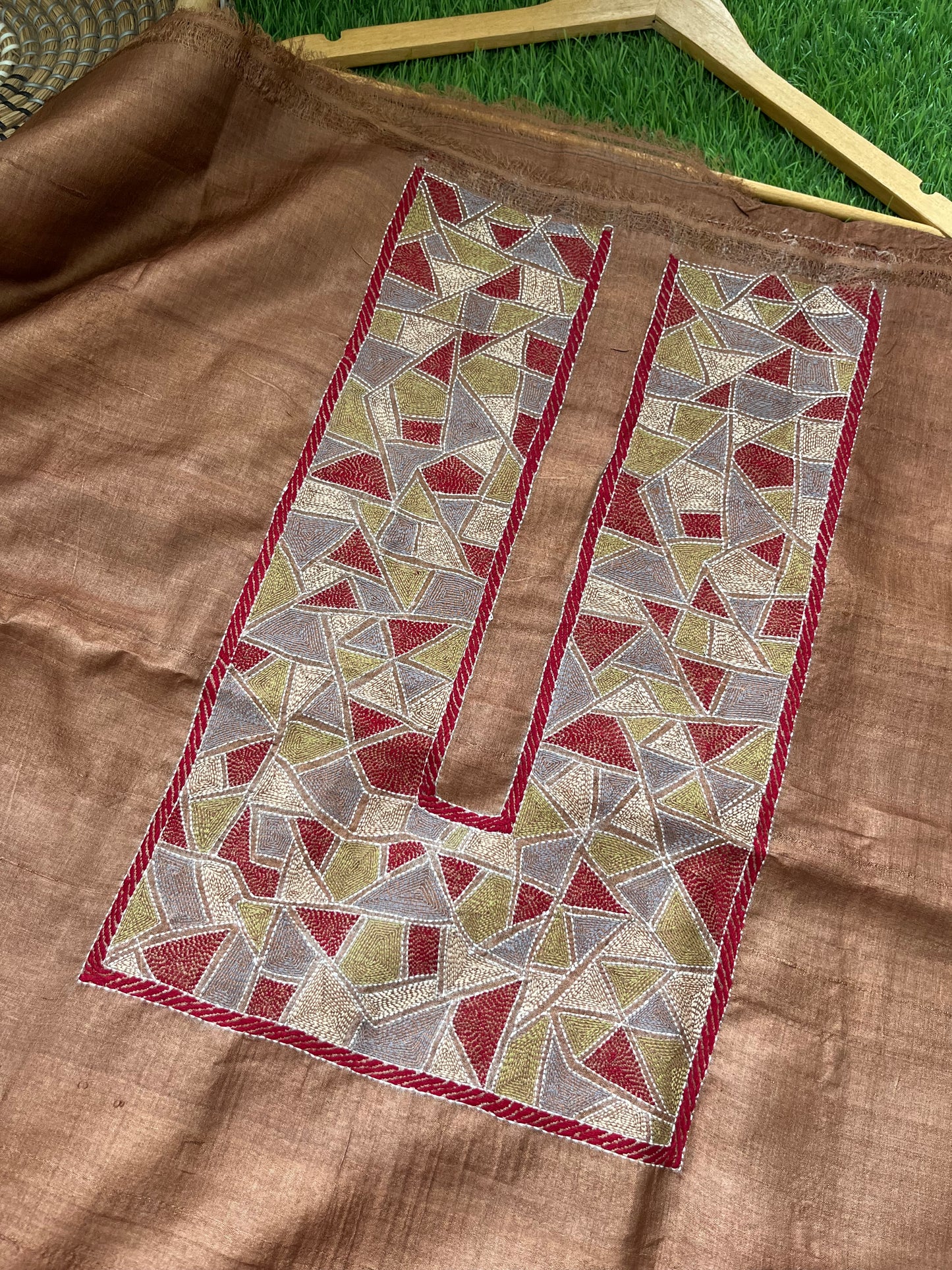 Silk Kantha work kurta fabric