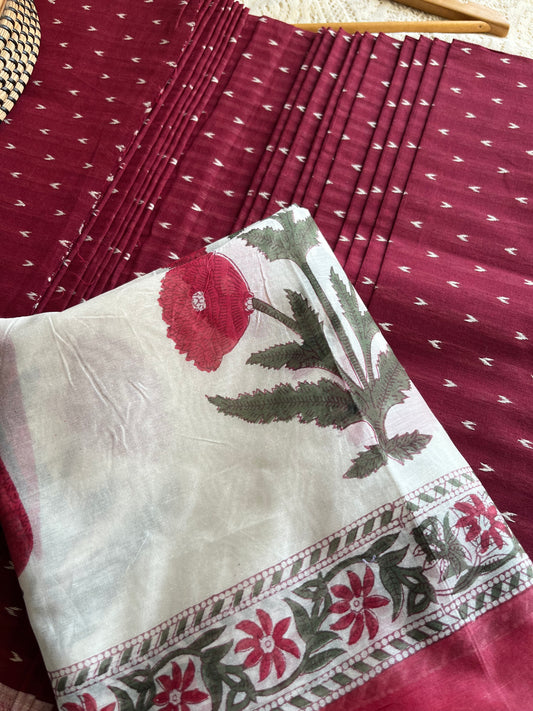 Mangalgiri Cotton kurta bottom chanderi dupatta