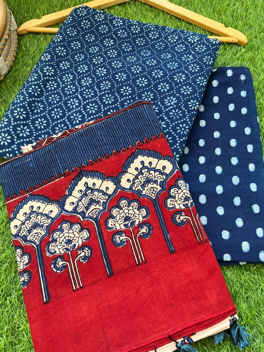 Cotton block print kurta bottom cotton ajrakh dupatta