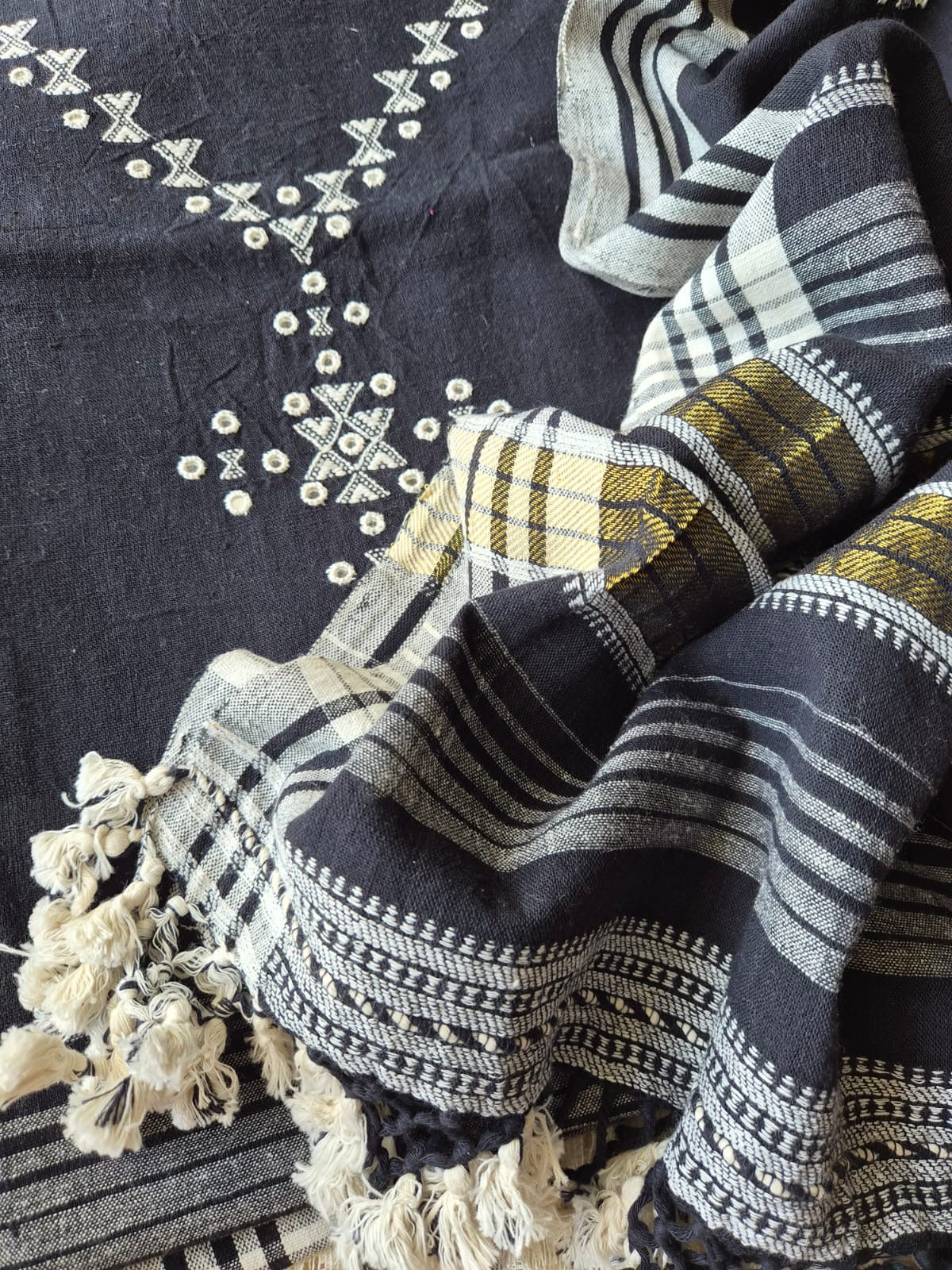 Handwoven organic kala Cotton kurta bottom dupatta