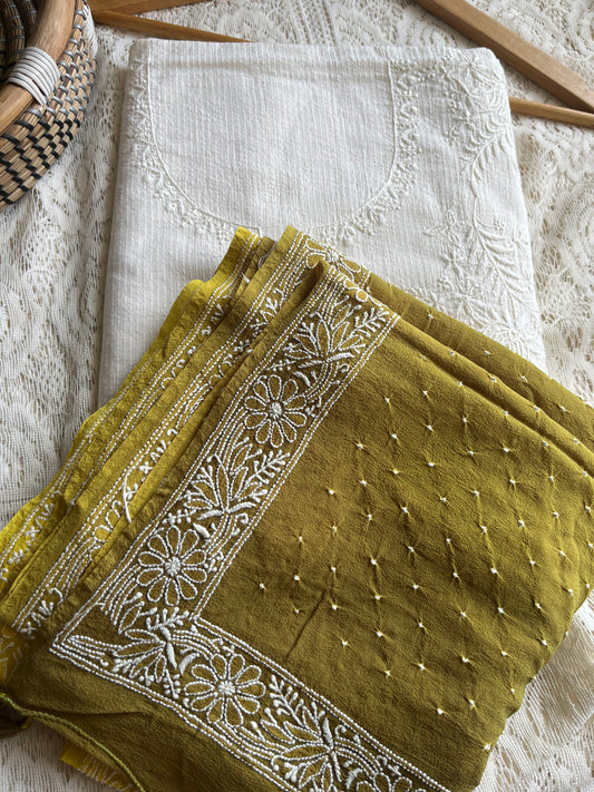 Cotton Chikankari kurta with pure georgette dupatta