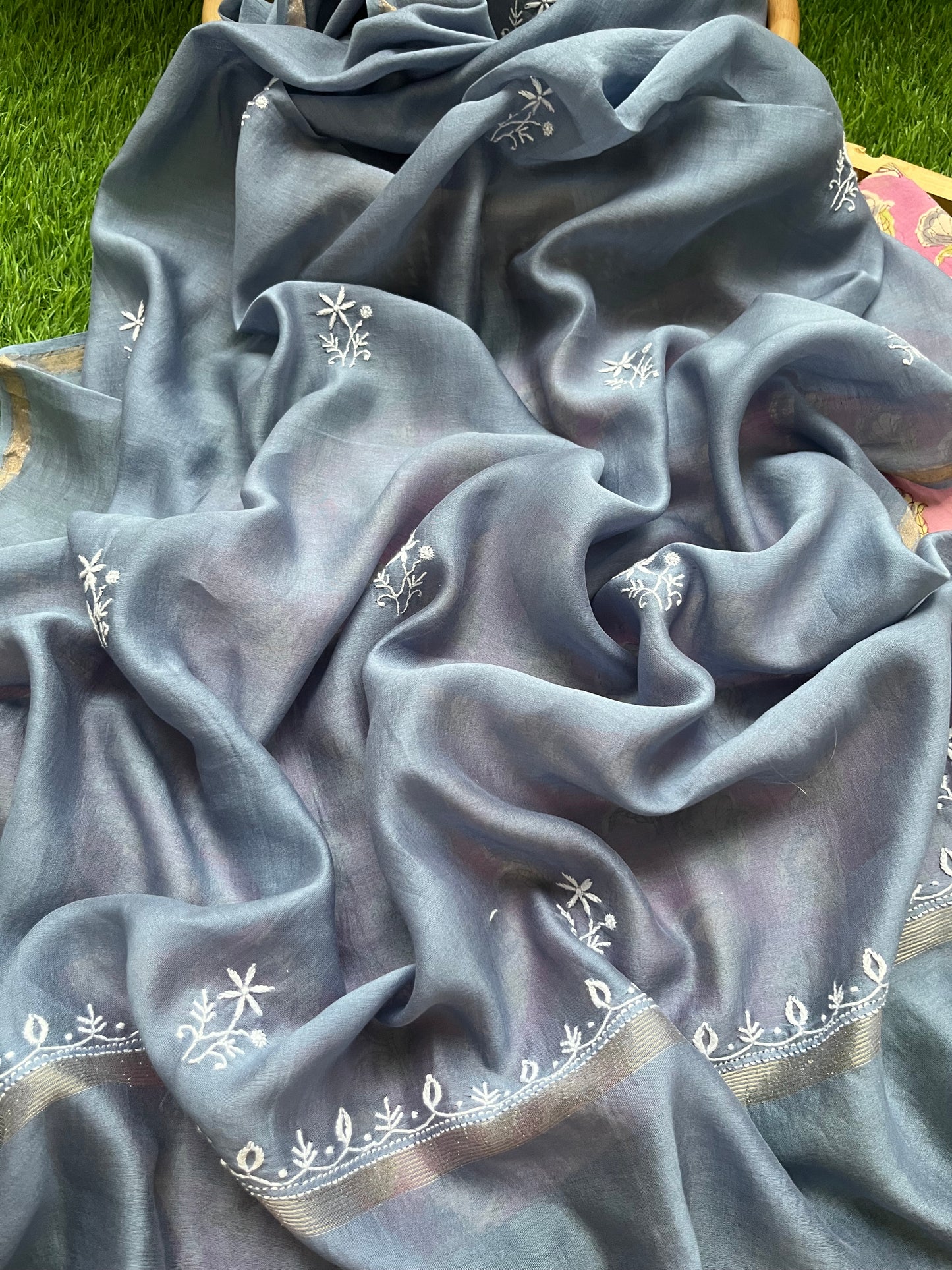 Chanderi Chikankari Dupatta with print kurta bottom Fabric