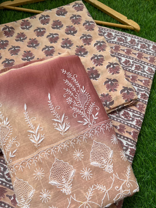रोज़ाना  :Chanderi Chikankari Dupatta with cotton kurta bottom Fabric
