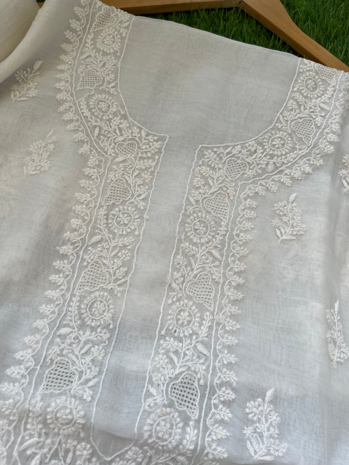 Chanderi chikankari kurta