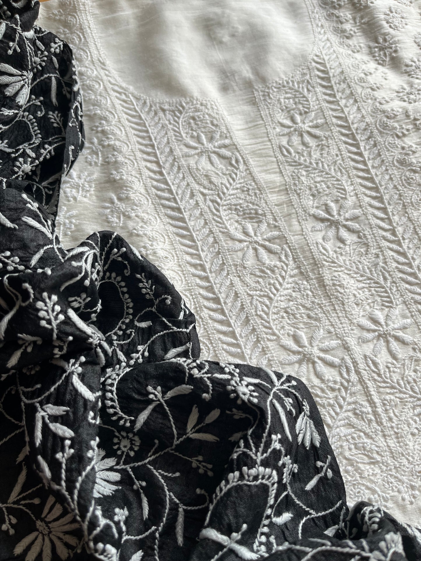 Chanderi Chikankari kurta with tussar dupatta