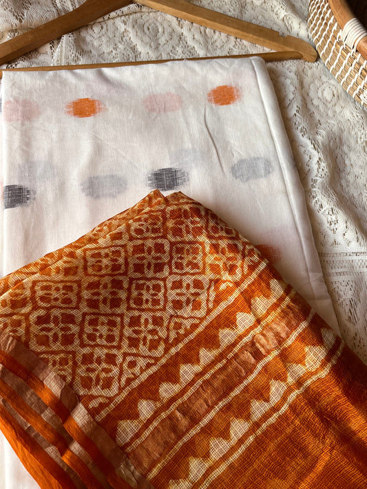 Cotton mangalgiri kurta bottom fabric kota silk dupatta