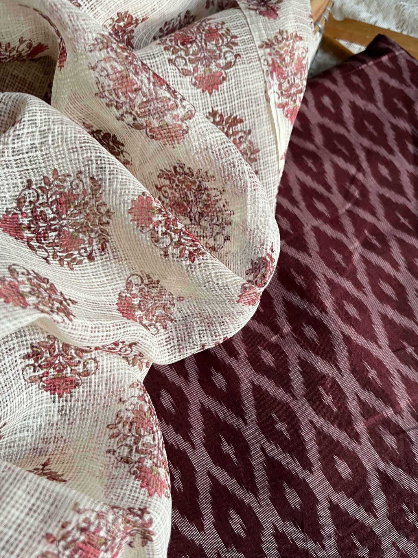 Cotton mercerised ikkat kurta bottom Kota Doria dupatta