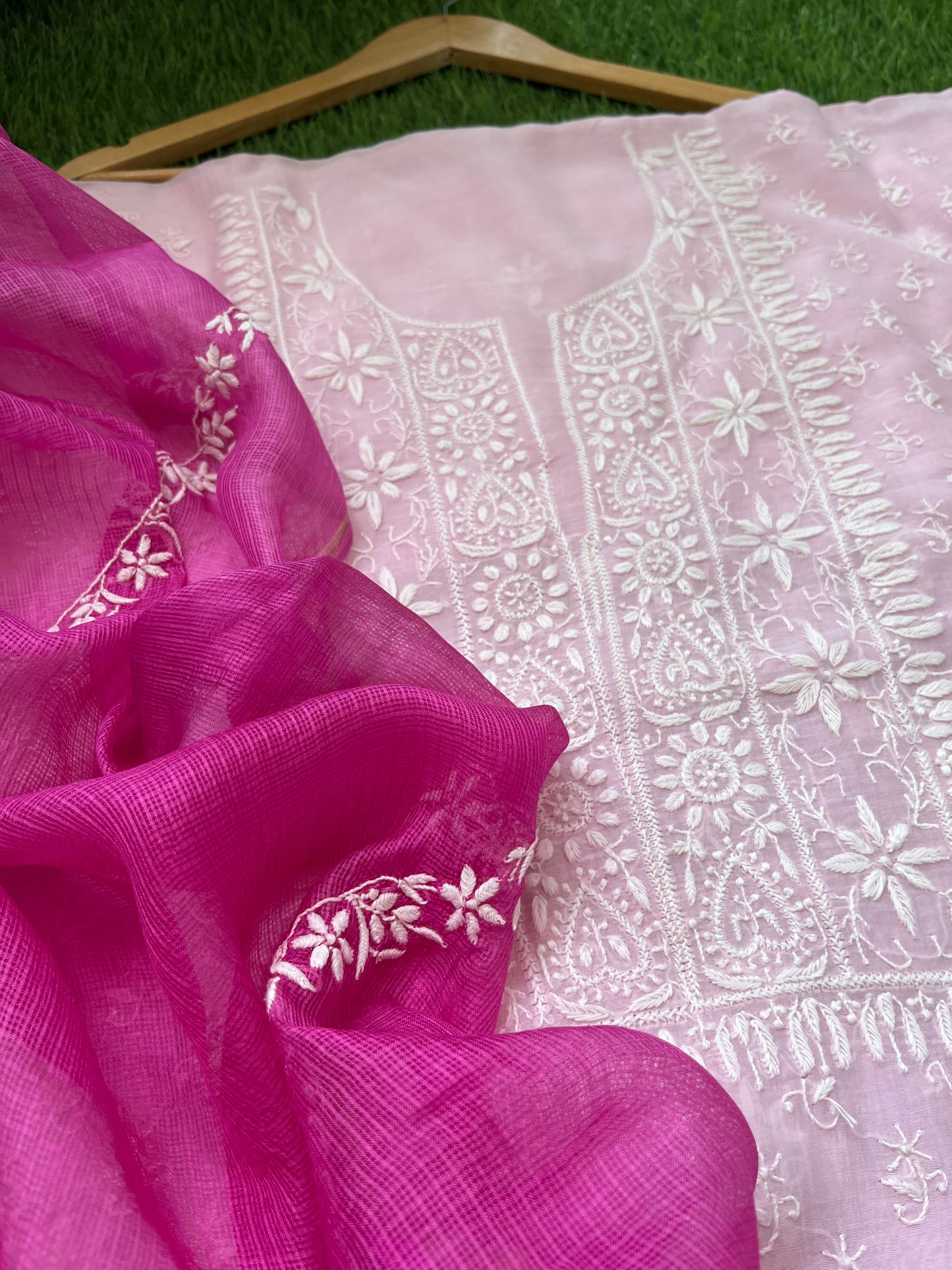 Chanderi Chikankari Kurta kota silk Dupatta