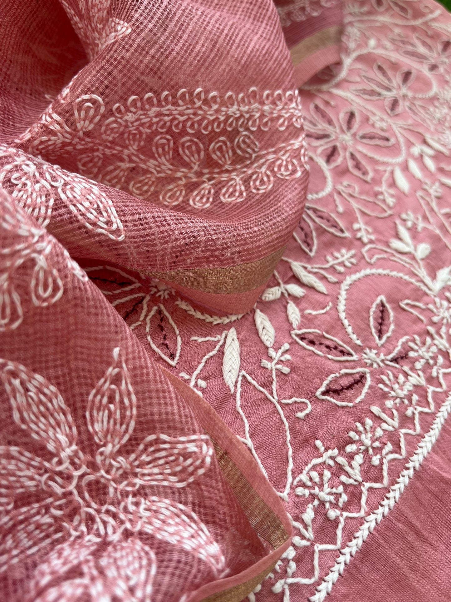 Chanderi Chikankari Kurta kota silk Dupatta
