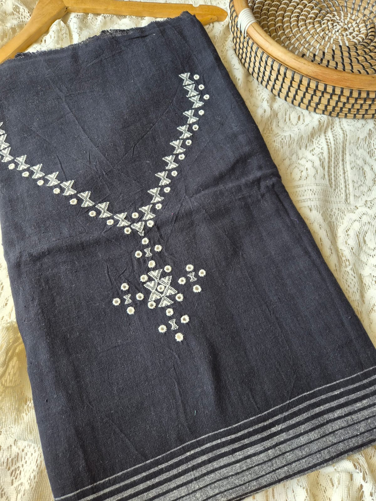 Handwoven organic kala Cotton kurta bottom dupatta