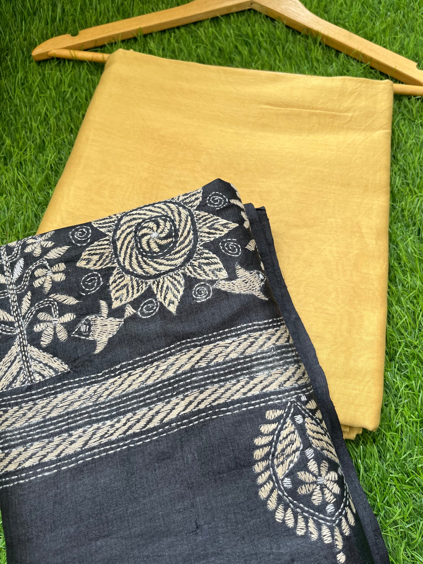 Silk Kantha Dupatta with chanderi silk kurta Bottom fabric