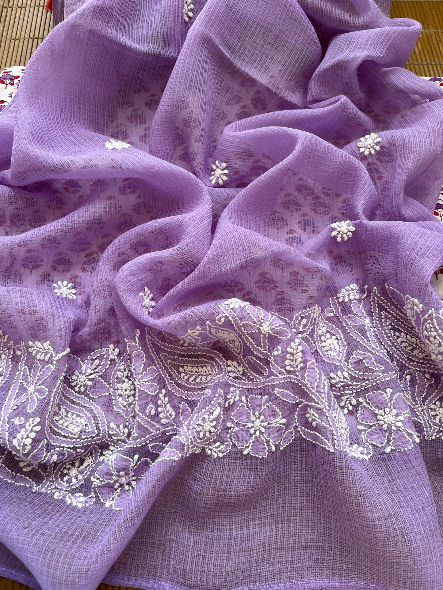 Chikankari Dupatta and print kurta Fabric