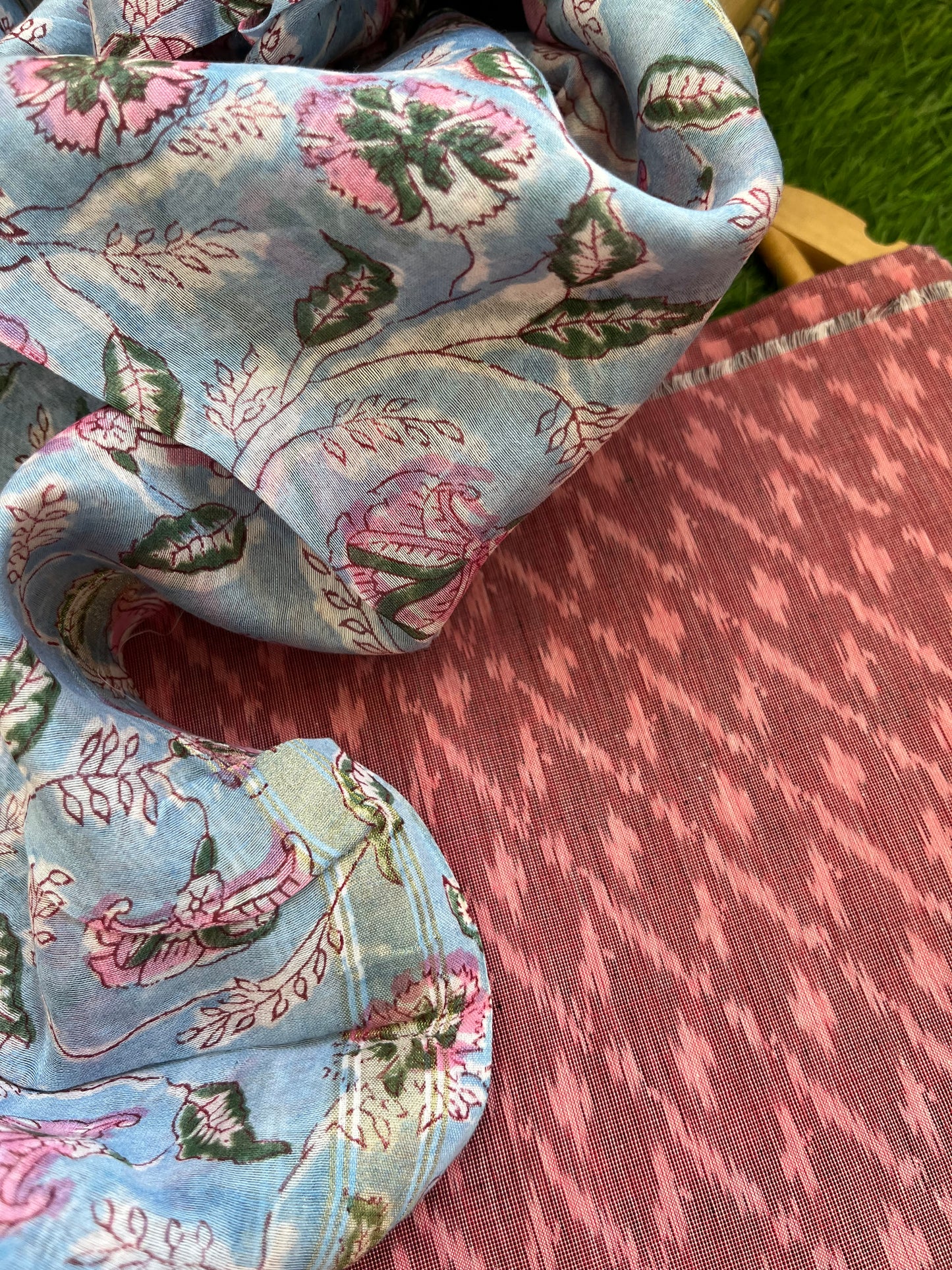 Chanderi block print dupatta ikkat kurta