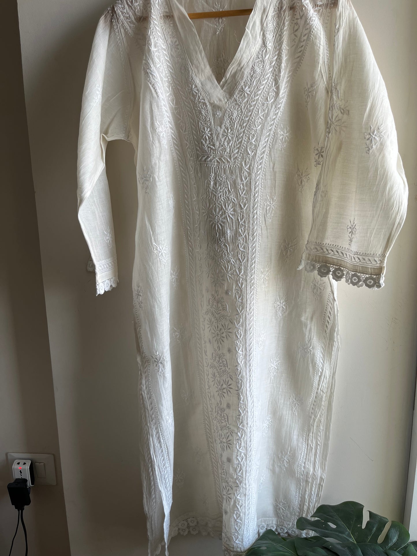 Chanderi chikan shirt and a-bottom