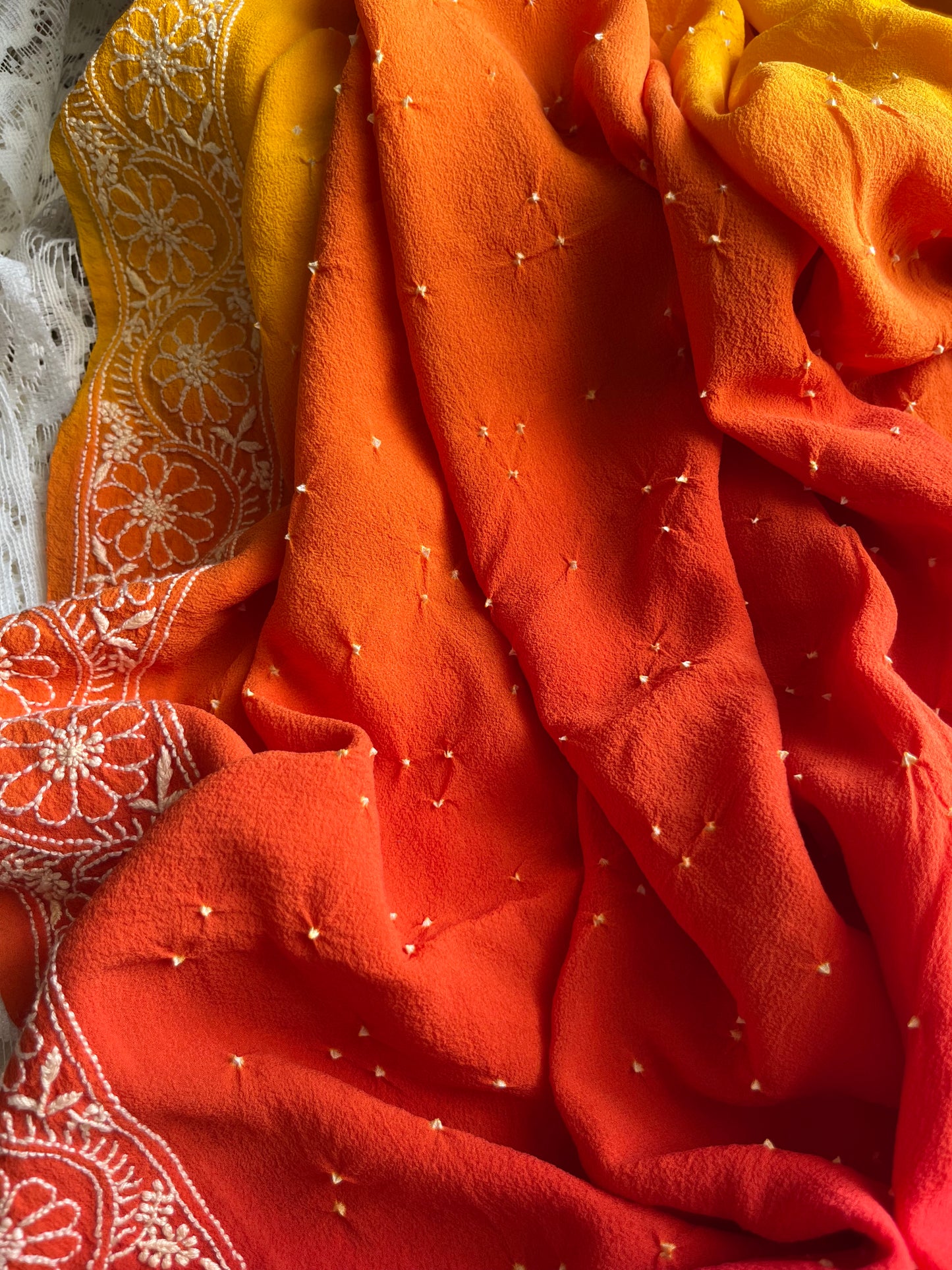 Cotton kurta bottom pure georgette chikankari bandhani dupatta