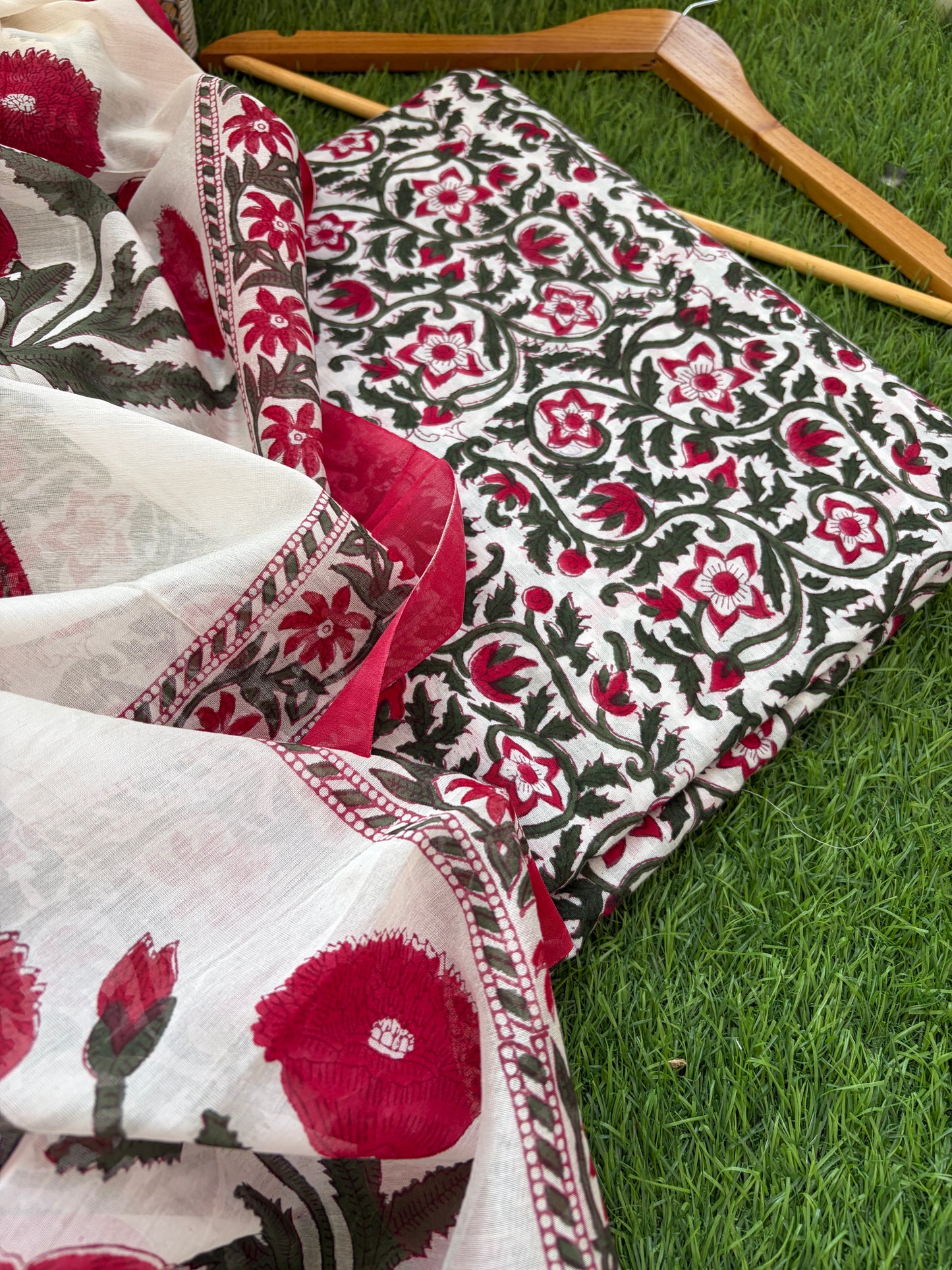 Block print kurta fabric chanderi dupatta