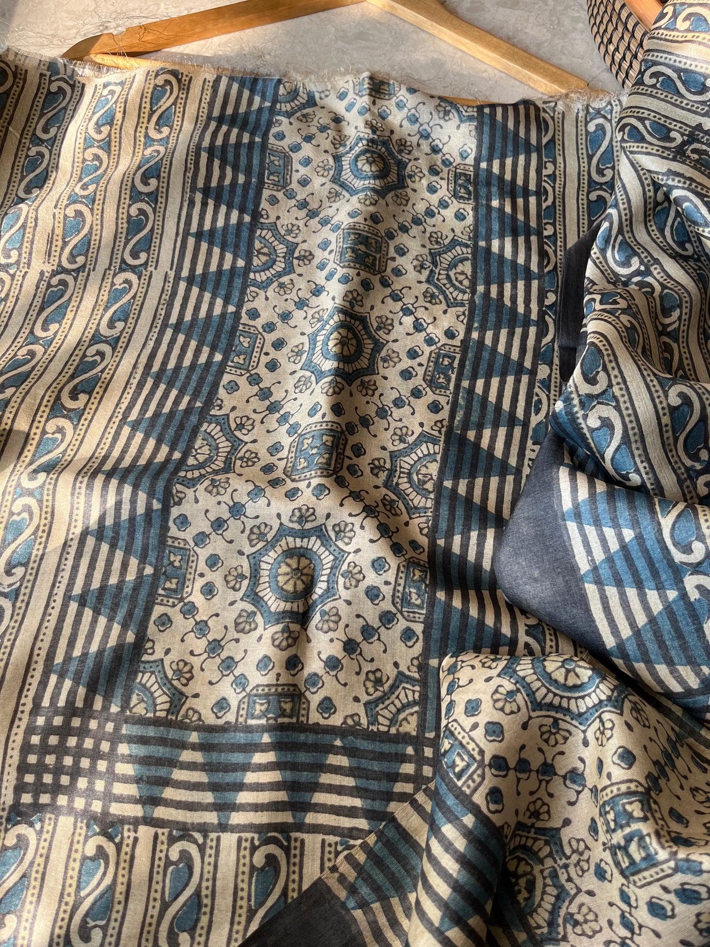 Tussar silk Ajrakh Kurta and dupatta