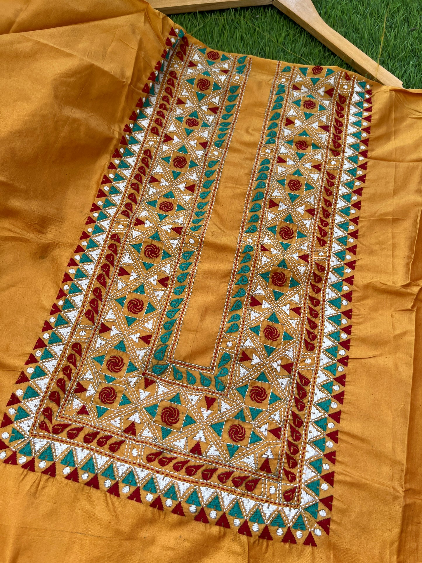 Silk Kantha work kurta fabric