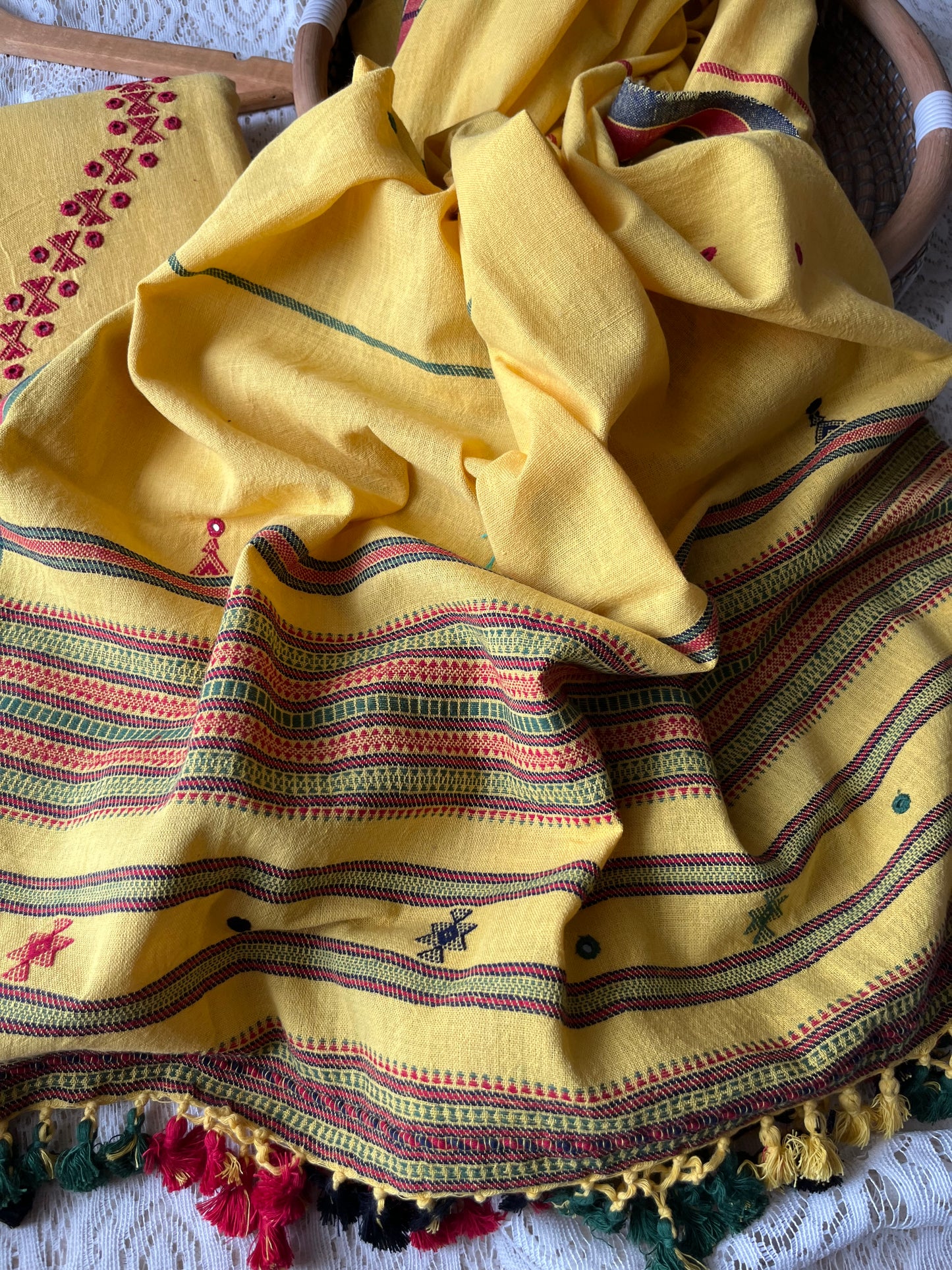 Handwoven organic kala Cotton kurta bottom dupatta