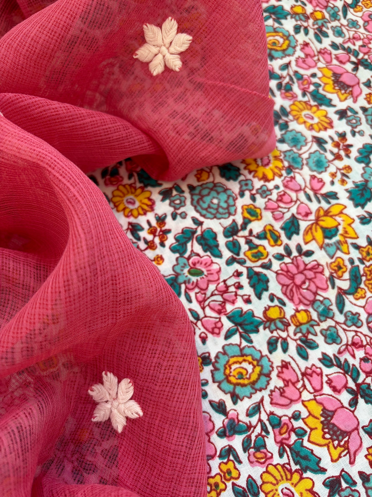 Cotton kurta bandhani bottom Kota Doria chikankari dupatta