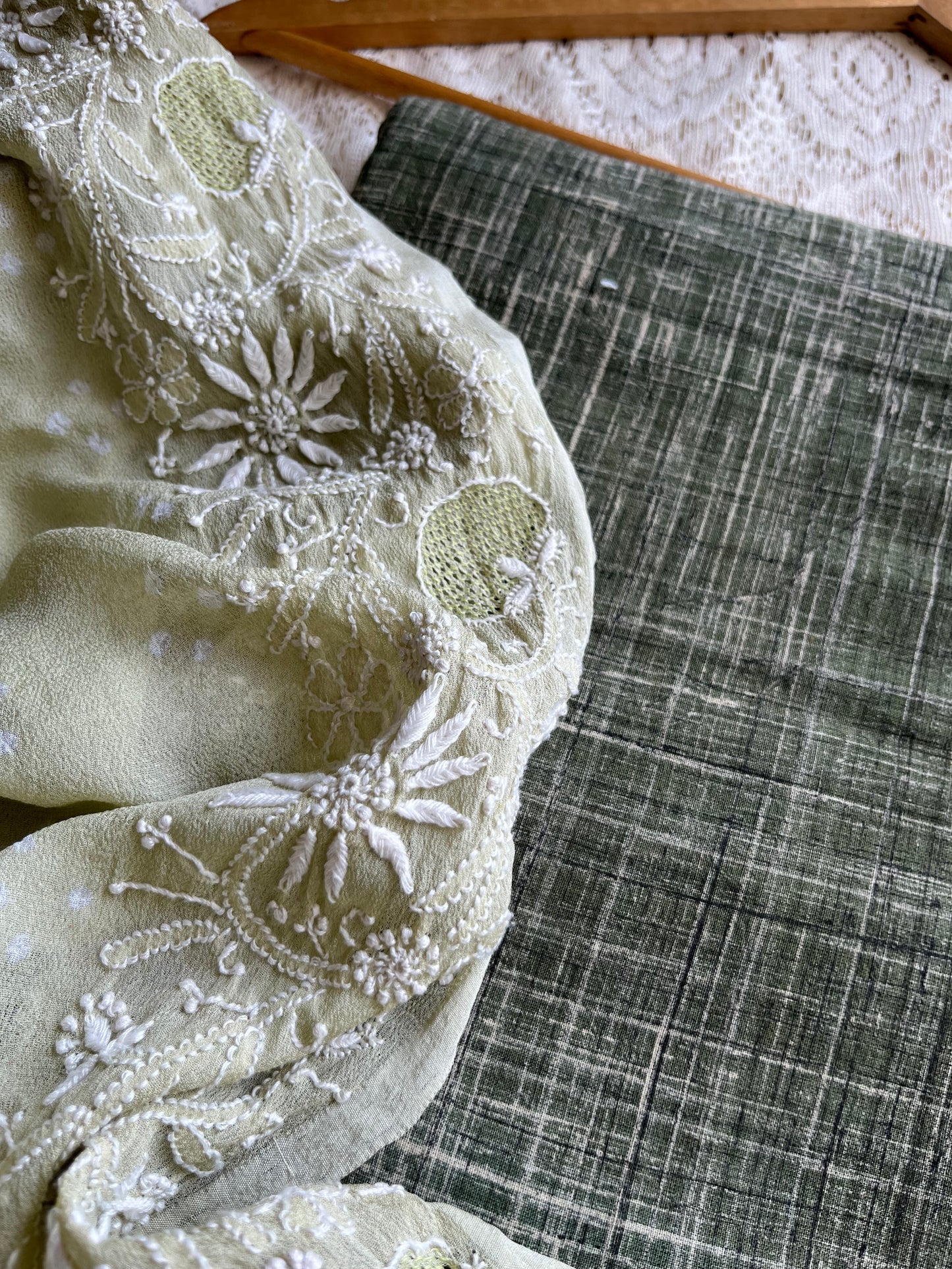 Cotton kurta bottom pure georgette chikankari bandhani dupatta