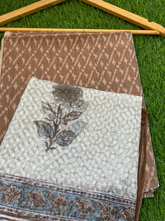 Kota doria block print dupatta ikkat kurta