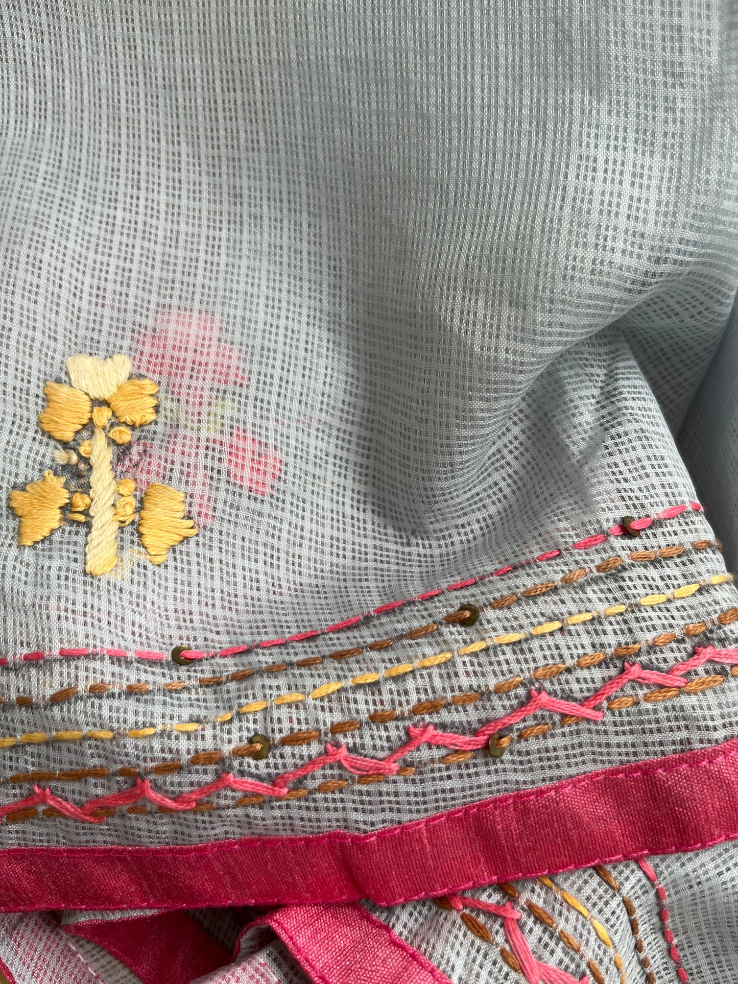 Kota hand embroidered kurta dupatta and plain bottom fabric