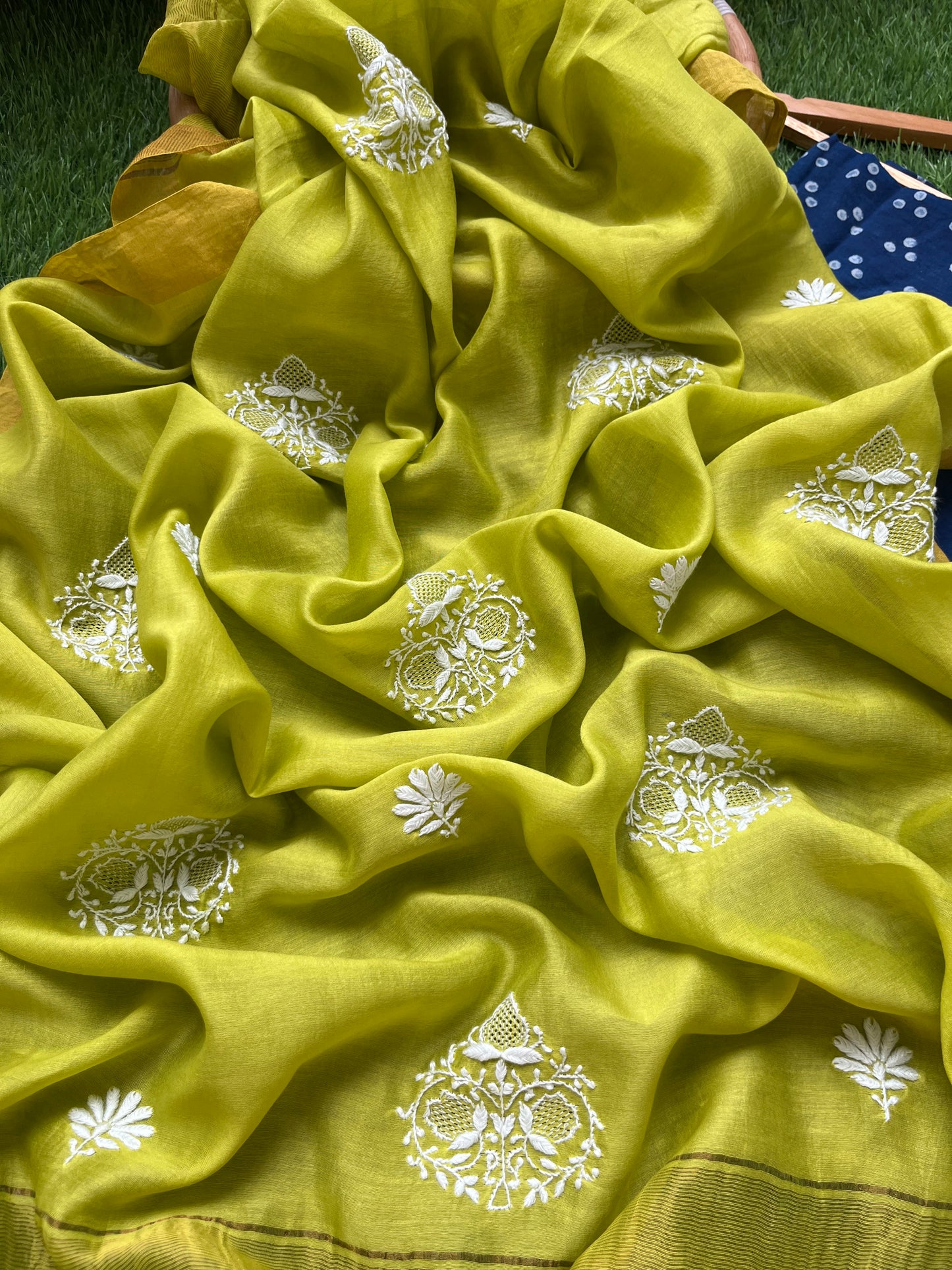 Chikankari Dupatta and indigo kurta bottom Fabric