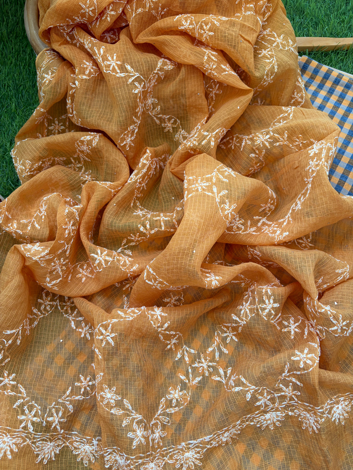 Khadi cotton check kurta fabric kota dupatta