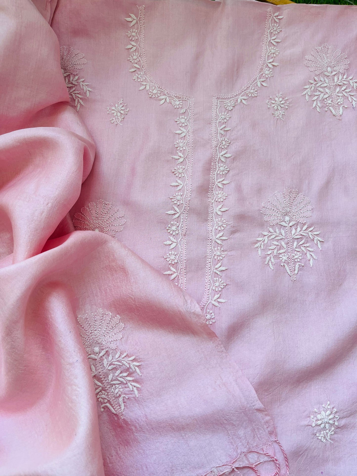 Tussar Silk Chikankari kurta Dupatta