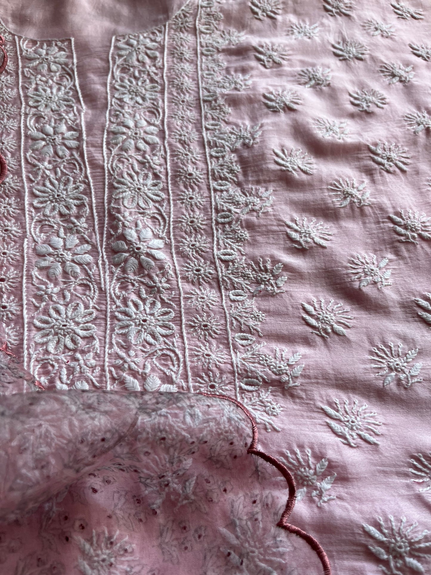 Chanderi Chikankari kurta with organza dupatta